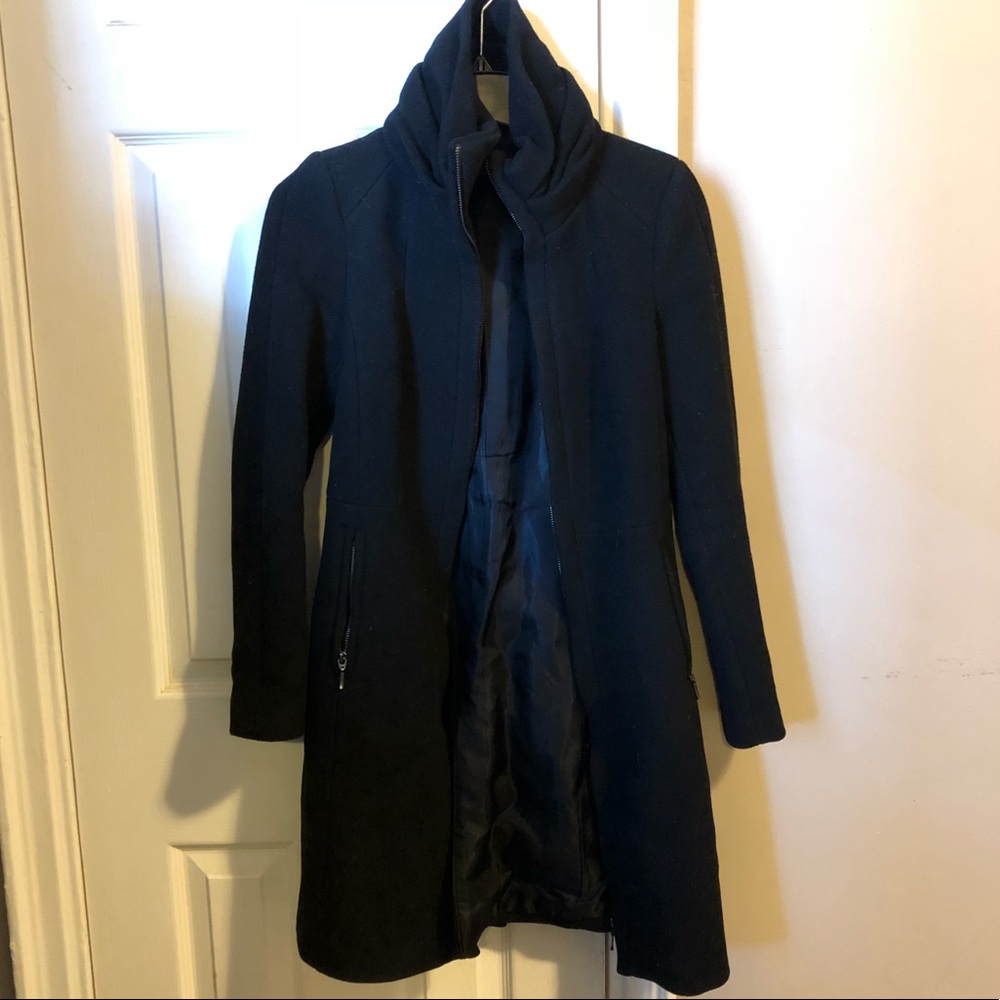 Zara Warm Wool Black Funnel Neck Coat Small